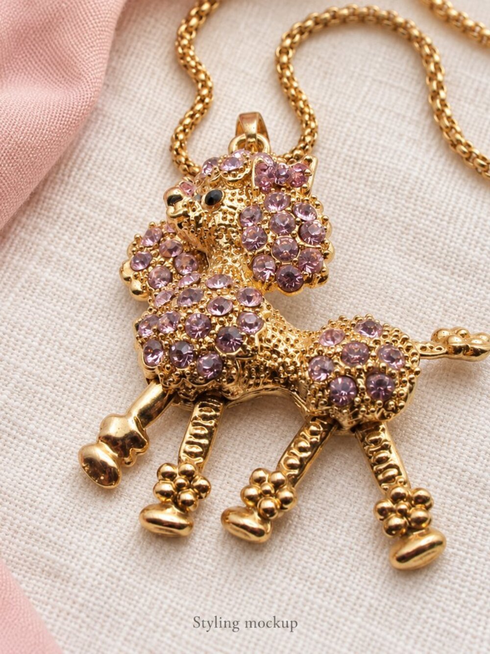Betsey Johnson Pink Rhinestone Poodle Necklace – Movable Legs
